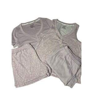 Live 2 Lounge Womens 4 Piece Pajama Set Lavender Ribbed Knit Floral M Purple